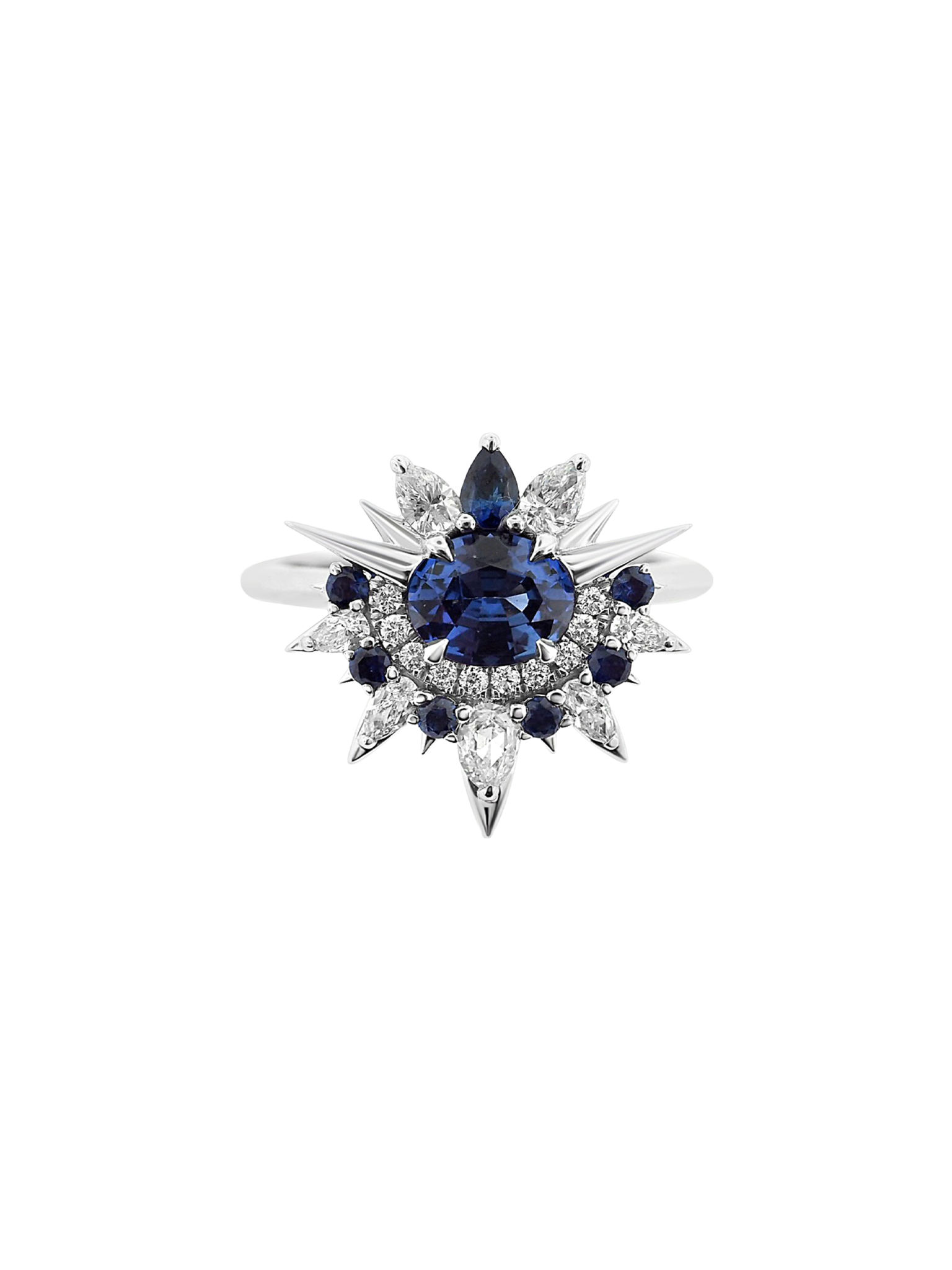 18ct white gold blue sapphire and diamond ring